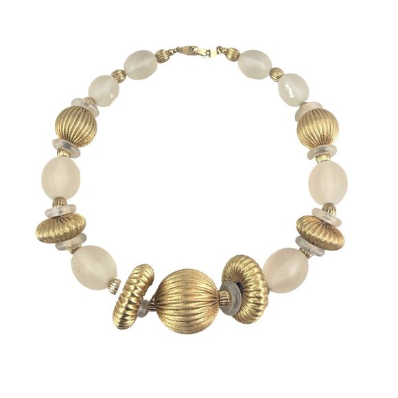 Pierre Cardin Satin Lucite & Gold Beaded Statement Necklace - Picture 2 of 6